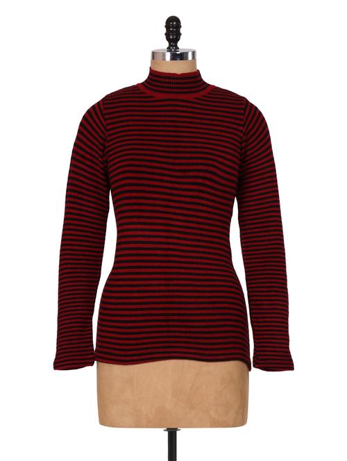 maroon full sleeve knitted winter top - 908582 - Very Small Image - 1