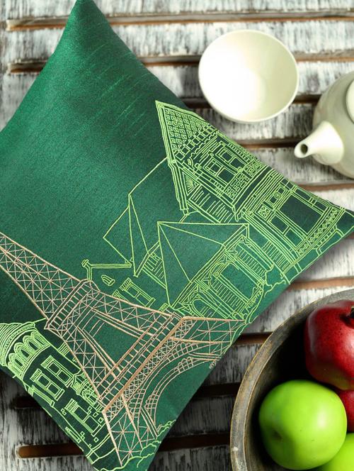 eiffel tower embroidered green & gold cushion cover - 909097 - Very Small Image - 1