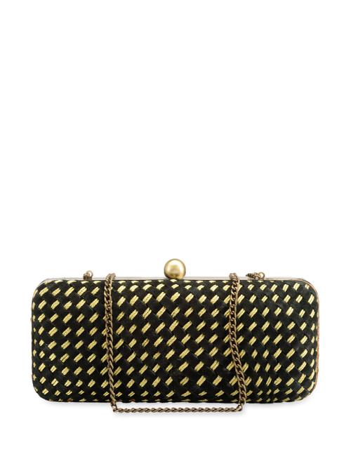 black patterned suede leather clutch with metallic chain handles - 910378 - Very Small Image - 1