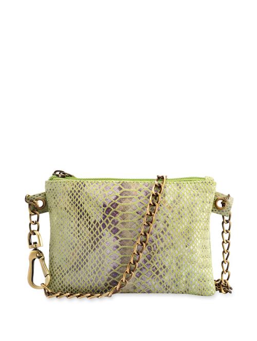 green snake print sling bag with metallic chain handles - 910387 - Very Small Image - 1
