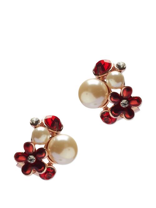 red and cream floral pearl studs - 912180 - Very Small Image - 1