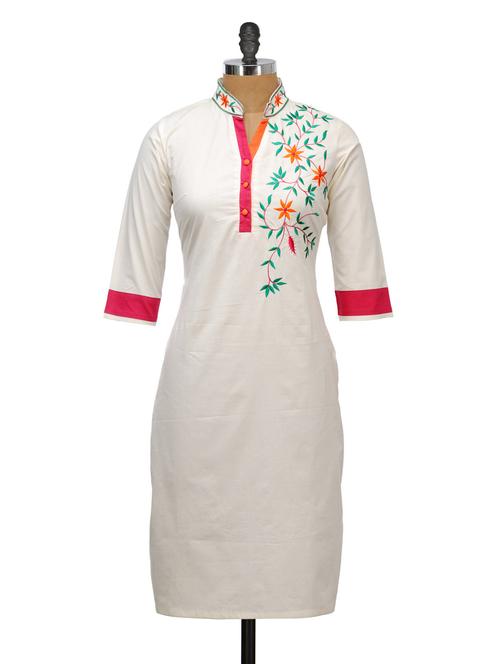 white embroidered kurti - 912914 - Very Small Image - 1