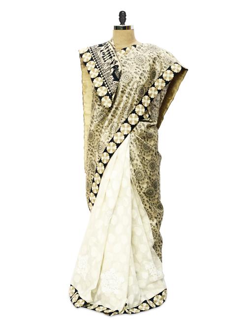 beige and white warli print saree - 913006 - Very Small Image - 1