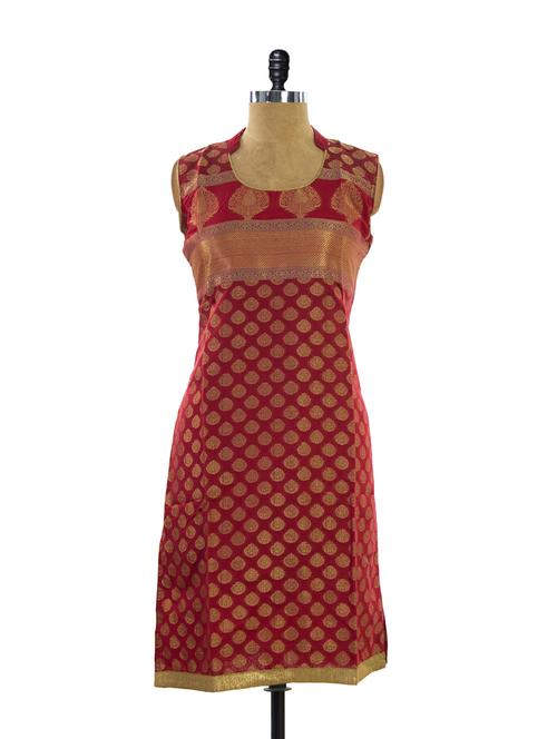 red and gold sleeveless kurta - 913309 - Very Small Image - 1