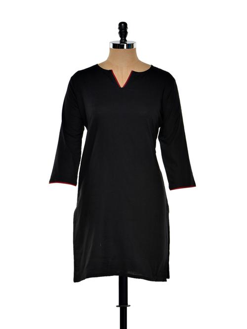 black Cotton straight Kurta - 913599 - Very Small Image - 1