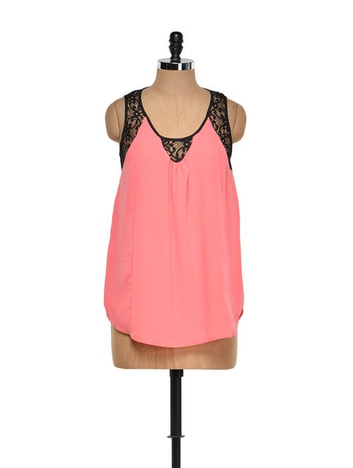 Pink Sleeveless Top With Black Lace - 922864 - Very Small Image - 1