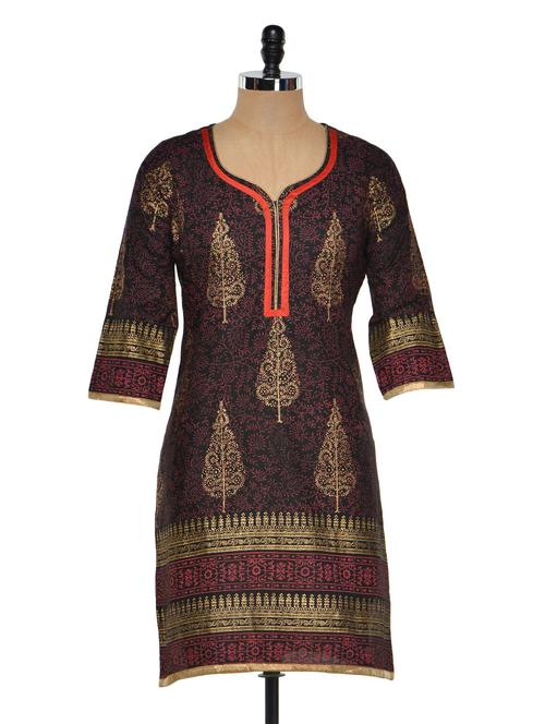 black and gold printed kurta - 927172 - Very Small Image - 1
