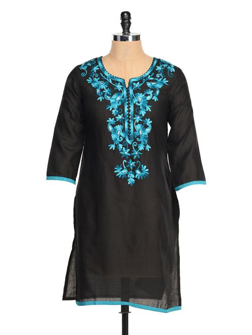 black kurta with blue embroidery - 927182 - Very Small Image - 1