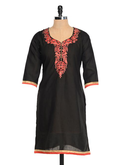 black kurta with red embroidery - 927193 - Very Small Image - 1