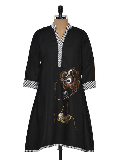 black flared collared kurta - 927197 - Very Small Image - 1