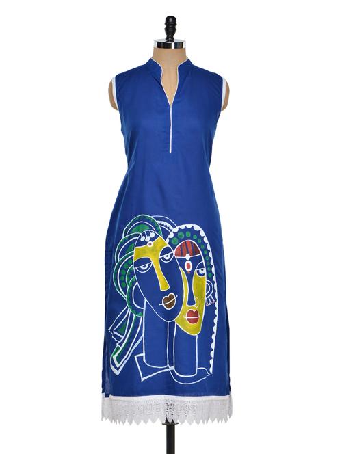 cobalt blue printed kurta - 927199 - Very Small Image - 1