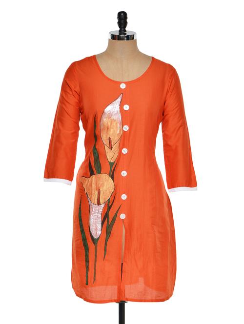 bright orange kurta with front slit - 927200 - Very Small Image - 1