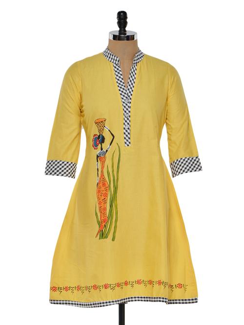 yellow flared printed kurta - 927201 - Very Small Image - 1