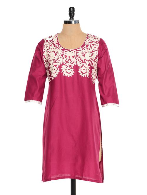 pink kurta with an embroidered yoke - 927202 - Very Small Image - 1
