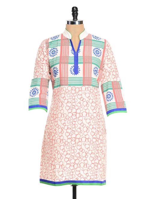 white and pink printed kurta - 927227 - Very Small Image - 1