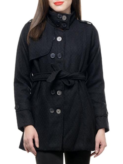 black coat with a fabric tie-up - 929116 - Very Small Image - 1