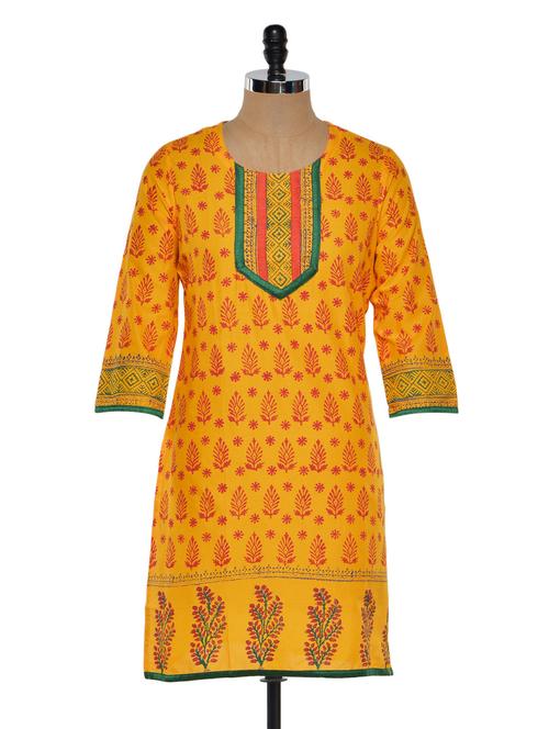 bright yellow and pink printed kurta - 929134 - Very Small Image - 1