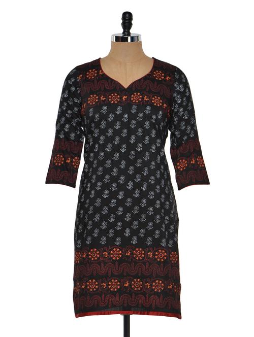 printed black and white kurta - 929136 - Very Small Image - 1