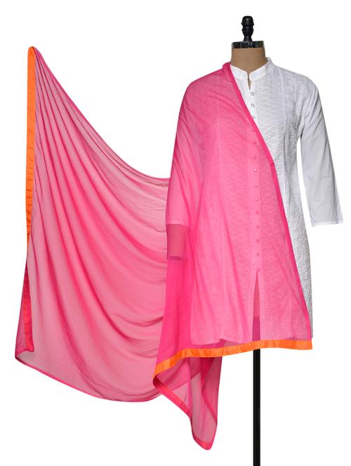 bright pink dupatta with orange border - 931620 - Very Small Image - 1