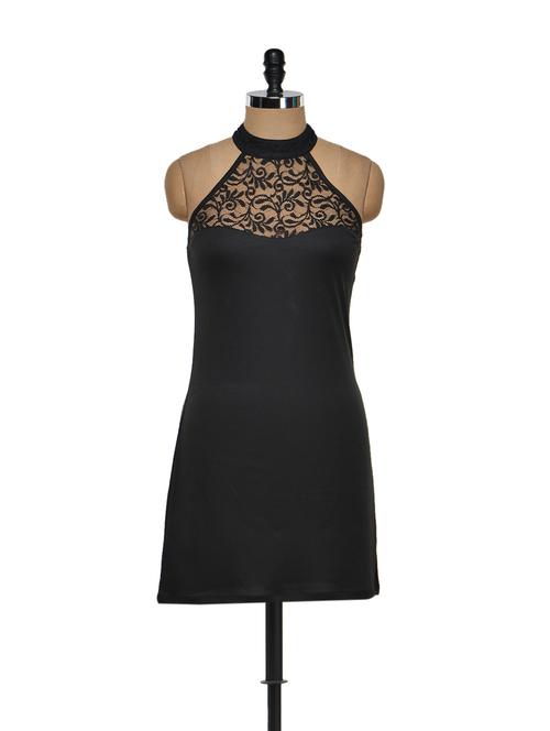 halter neck mesh laced sheath dress - 933089 - Very Small Image - 1