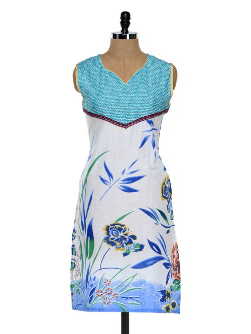 white and blue printed kurta - 933696 - Very Small Image - 1