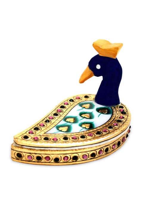 marble peacock chopra with feather design painted - 940031 - Very Small Image - 1