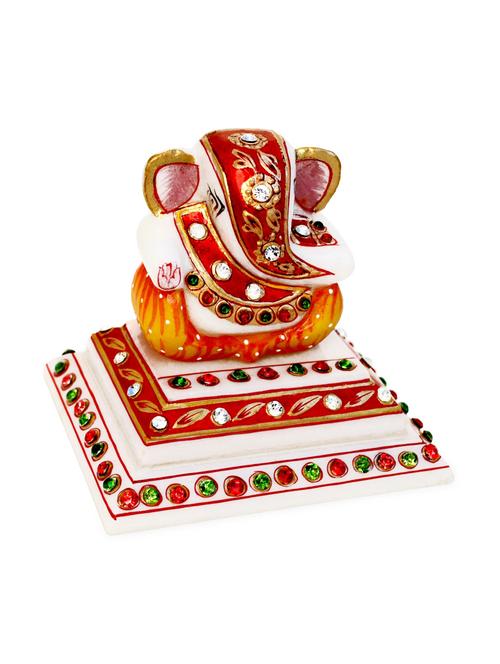 marble meena work ganesha with kundan embellished chowki - 940055 - Very Small Image - 1