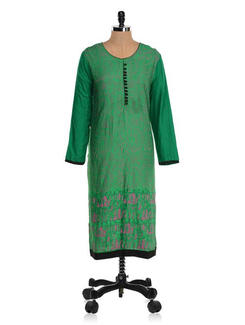 green cotton straight kurta - 940145 - Very Small Image - 1
