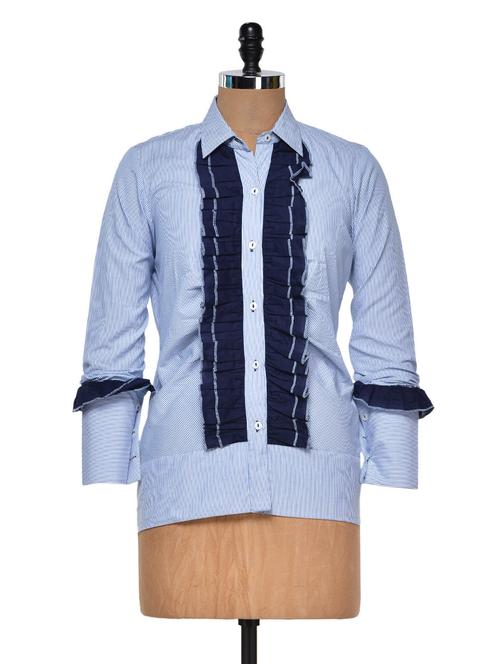 blue stripe shirt with navy frill - 940274 - Very Small Image - 1