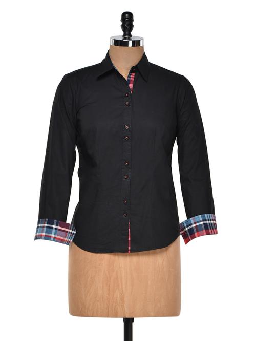 classic black shirt with check placket - 940278 - Very Small Image - 1