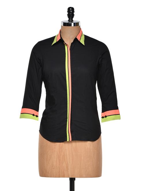 black shirt with neon cuffs and placket - 940281 - Very Small Image - 1