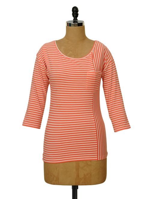 asymmetrical stripes casual peach top - 940928 - Very Small Image - 1