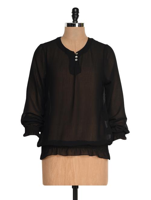 black sheer long sleeve smocked top - 949366 - Very Small Image - 1