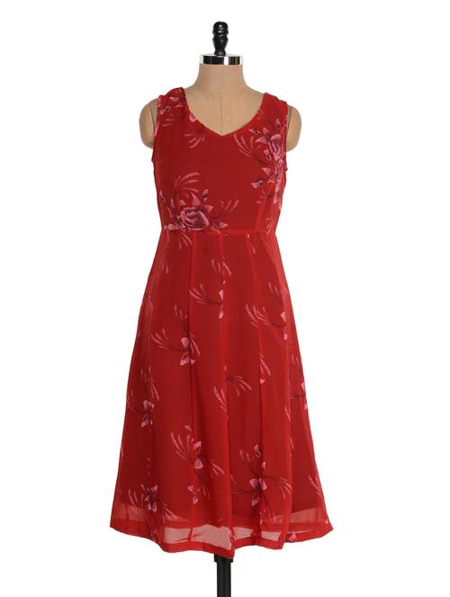 red floral print flare dress - 949385 - Very Small Image - 1