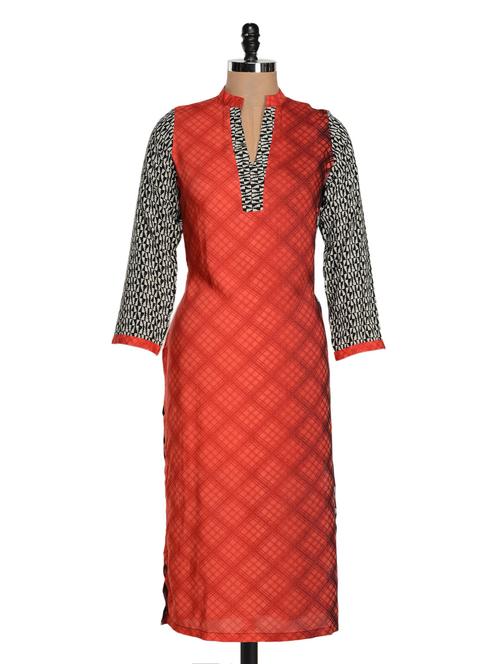 red rayon straight kurta - 950079 - Very Small Image - 1