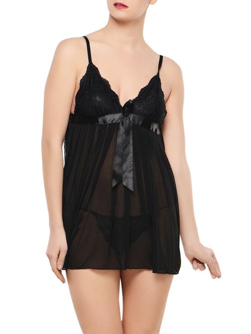 solid black babydoll with thong - 951199 - Very Small Image - 1