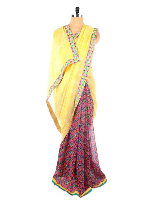yellow georgette printed saree - 952457 - Very Small Image - 1
