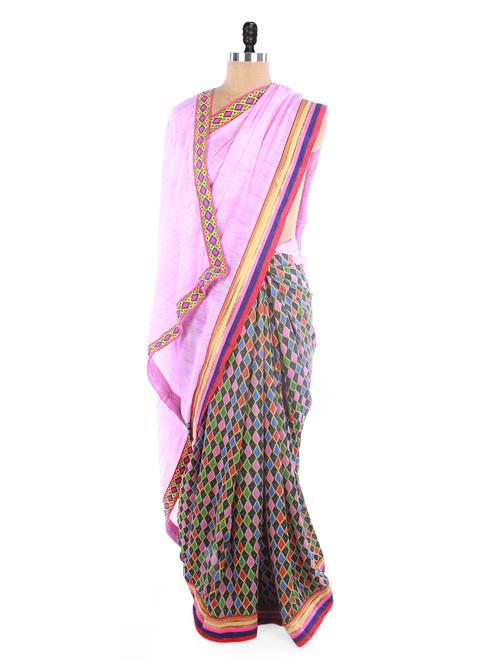 pink art silk printed saree - 952474 - Very Small Image - 1