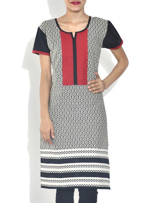 monochrome cotton straight kurta - 9540151 - Very Small Image - 1