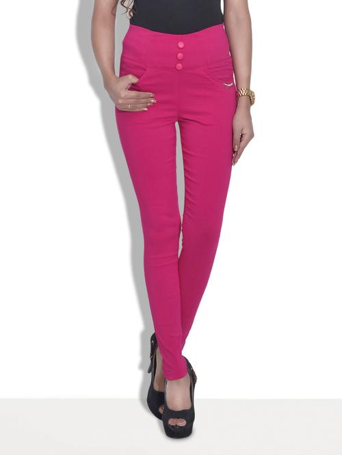 solid pink cotton lycra jeggings - 9540394 - Very Small Image - 1