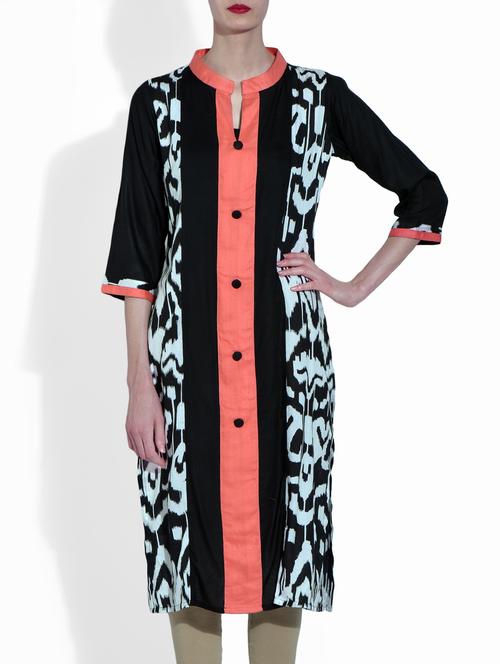 black rayon straight kurta - 9541842 - Very Small Image - 1