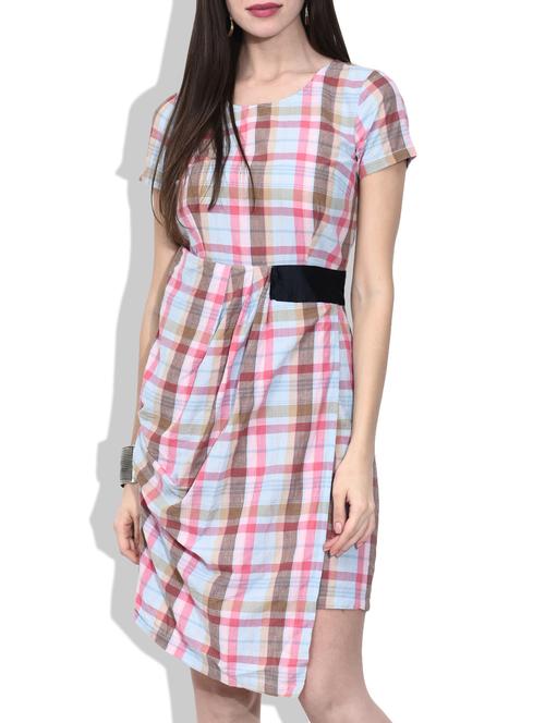 multicolored plaided cotton asymmetrical dress - 9543428 - Very Small Image - 1
