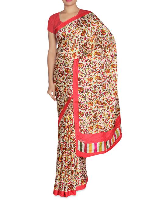 cream pasmina silk printed sari - 9544207 - Very Small Image - 1