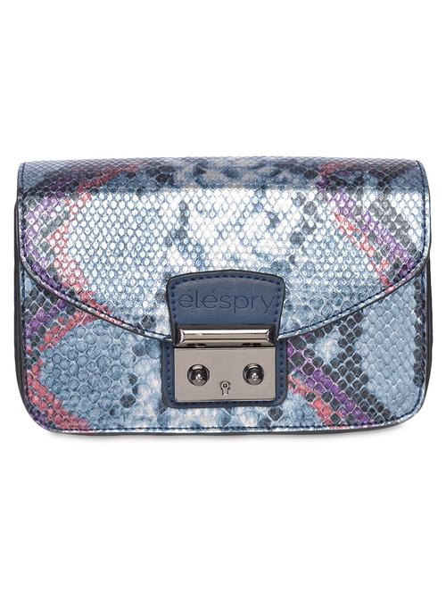 blue textured and printed leatherette clutch bag - 9545953 - Very Small Image - 1