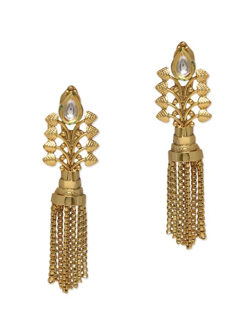 gold metallic kundan worked earrings - 9546051 - Very Small Image - 1