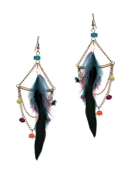 multicolored feather drop earrings - 9546795 - Very Small Image - 1