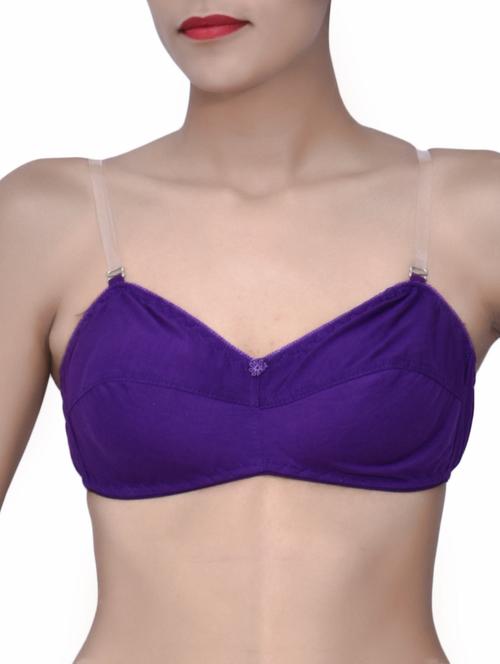 purple cotton plain regular bra - 9547482 - Very Small Image - 1