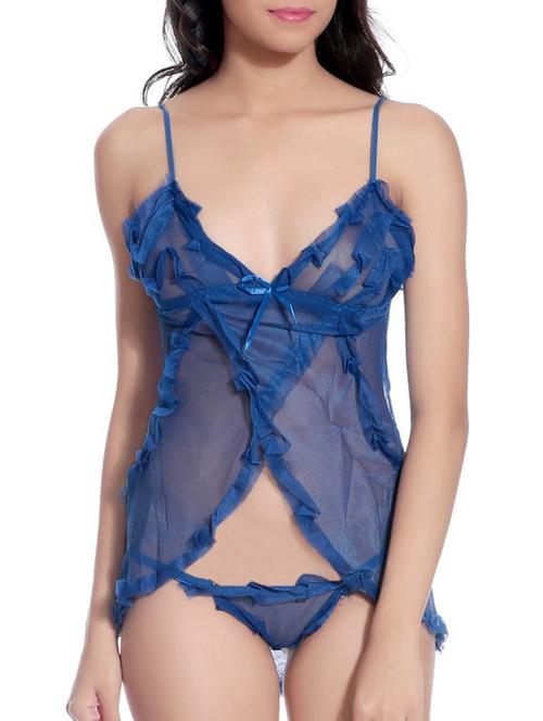 deep blue cotton poly spandex blend babydoll - 9552001 - Very Small Image - 1
