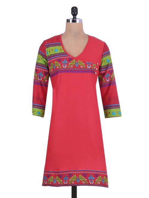 printed cotton kurta with overlapping bodice - 9552326 - Very Small Image - 1