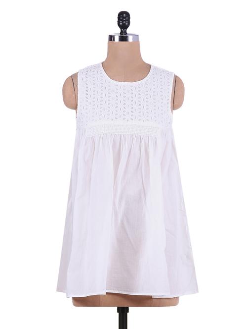 white cotton cutwork detail smock top - 9552390 - Very Small Image - 1
